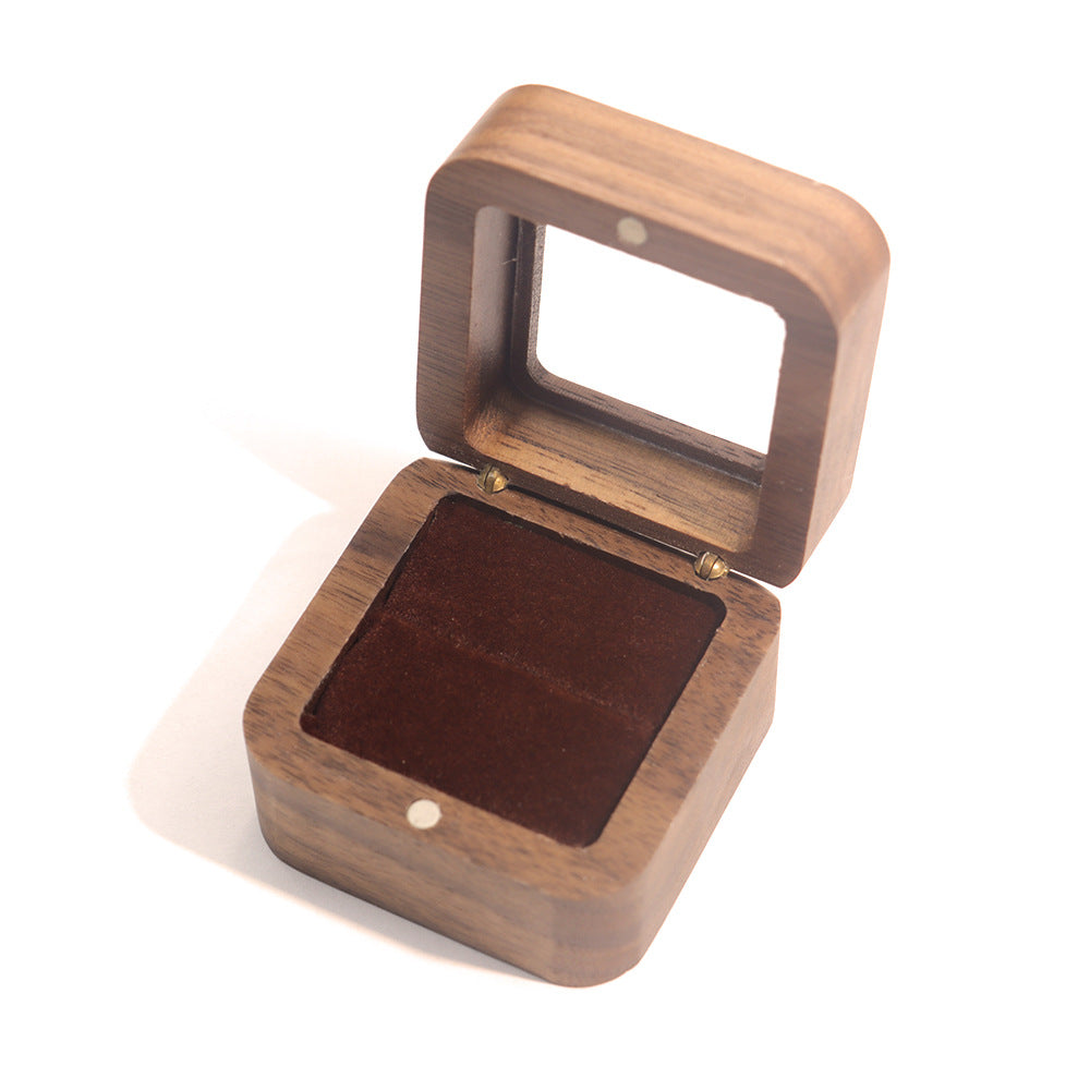 Black Walnut Ring Box with Clear Window | Single or Double Slot