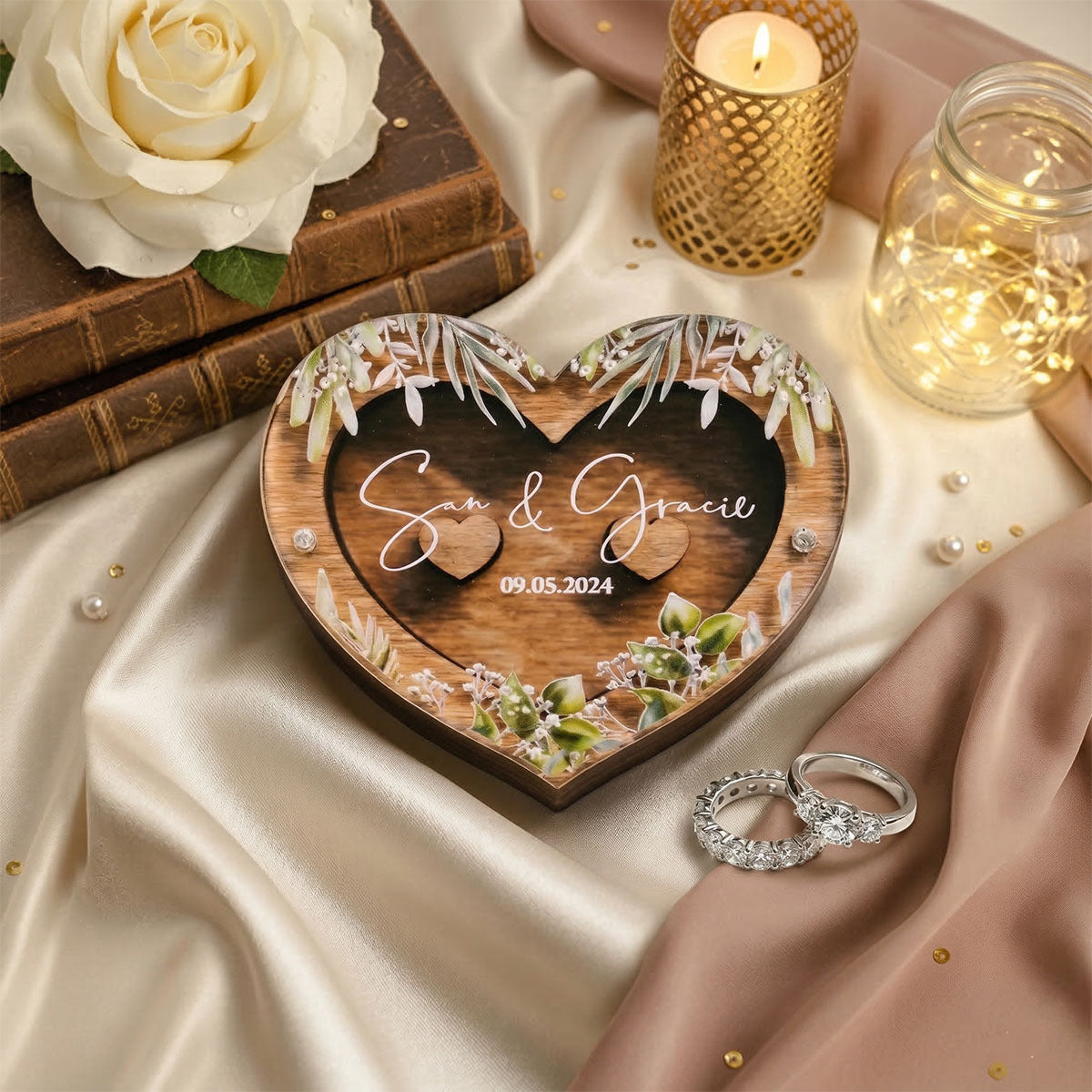 Heart-Shaped Wooden Ring Box | Wedding & Romantic Gift
