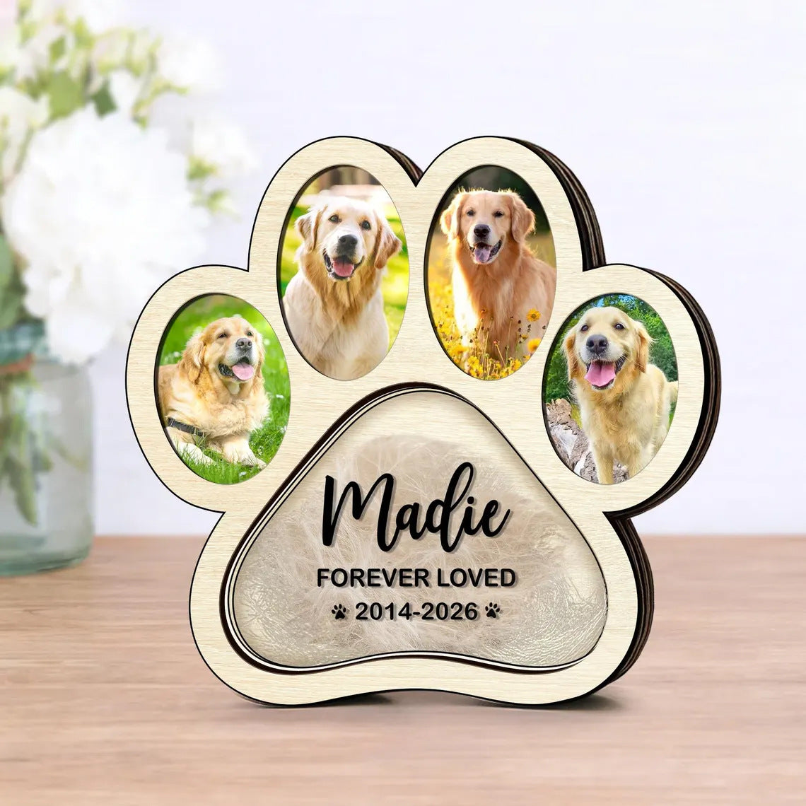 Wooden Pet Memorial Frame with Paw Print Design