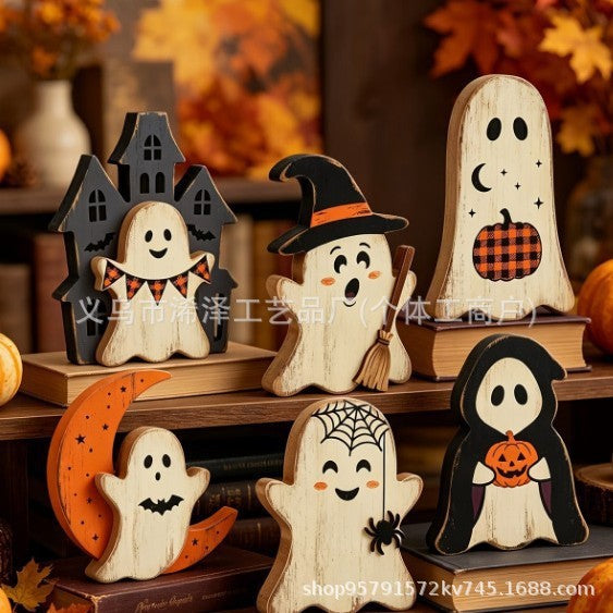 Halloween Wooden Tabletop Decor | Pumpkin, Ghost & Black Cat Sets