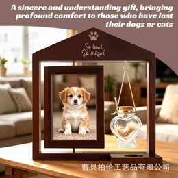 木质旋转纪念相框狗猫宠物相框木制双面相框爱心挂牌可写字摆件