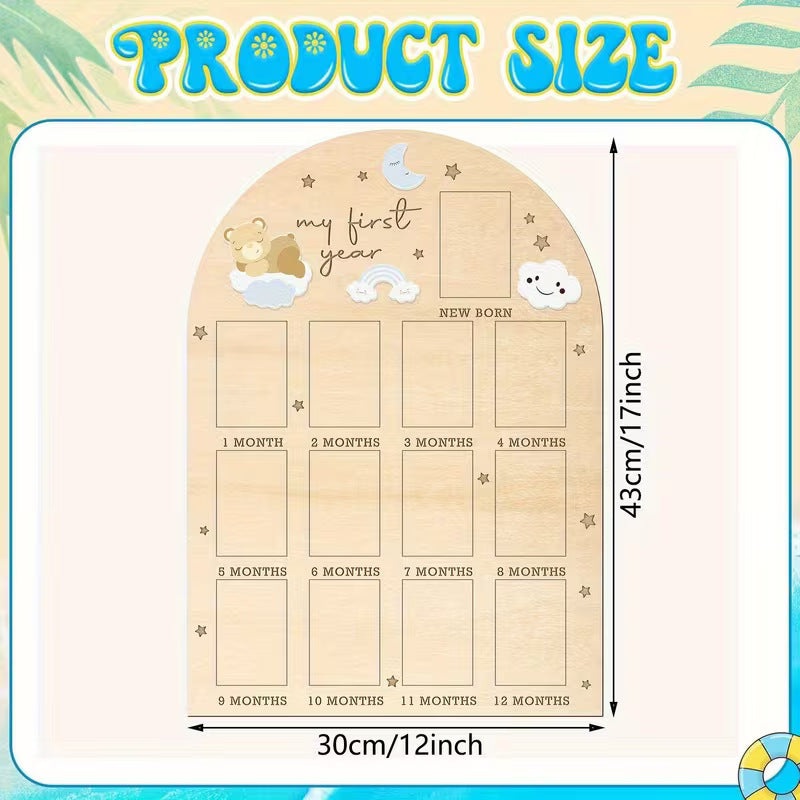 Wooden Baby Milestone Photo Frame for First-Year Memories