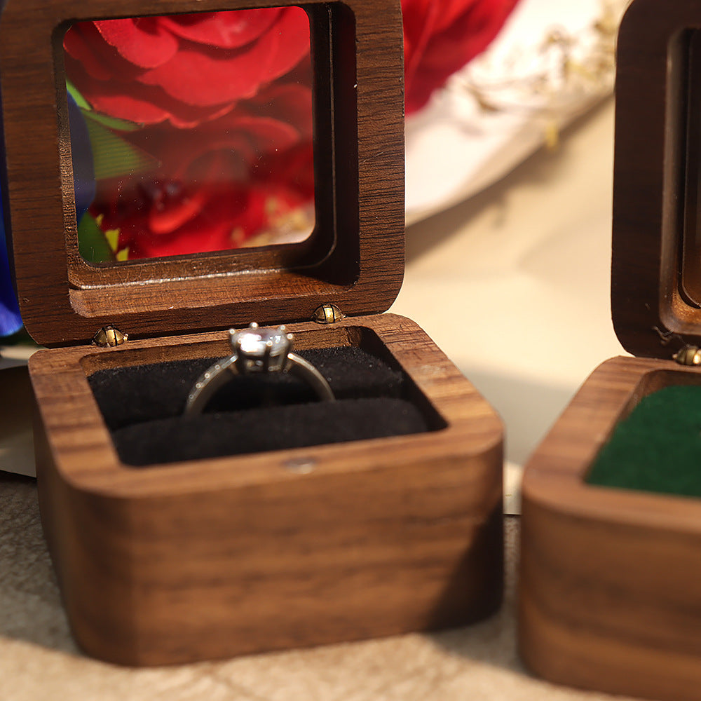 Black Walnut Ring Box with Clear Window | Single or Double Slot