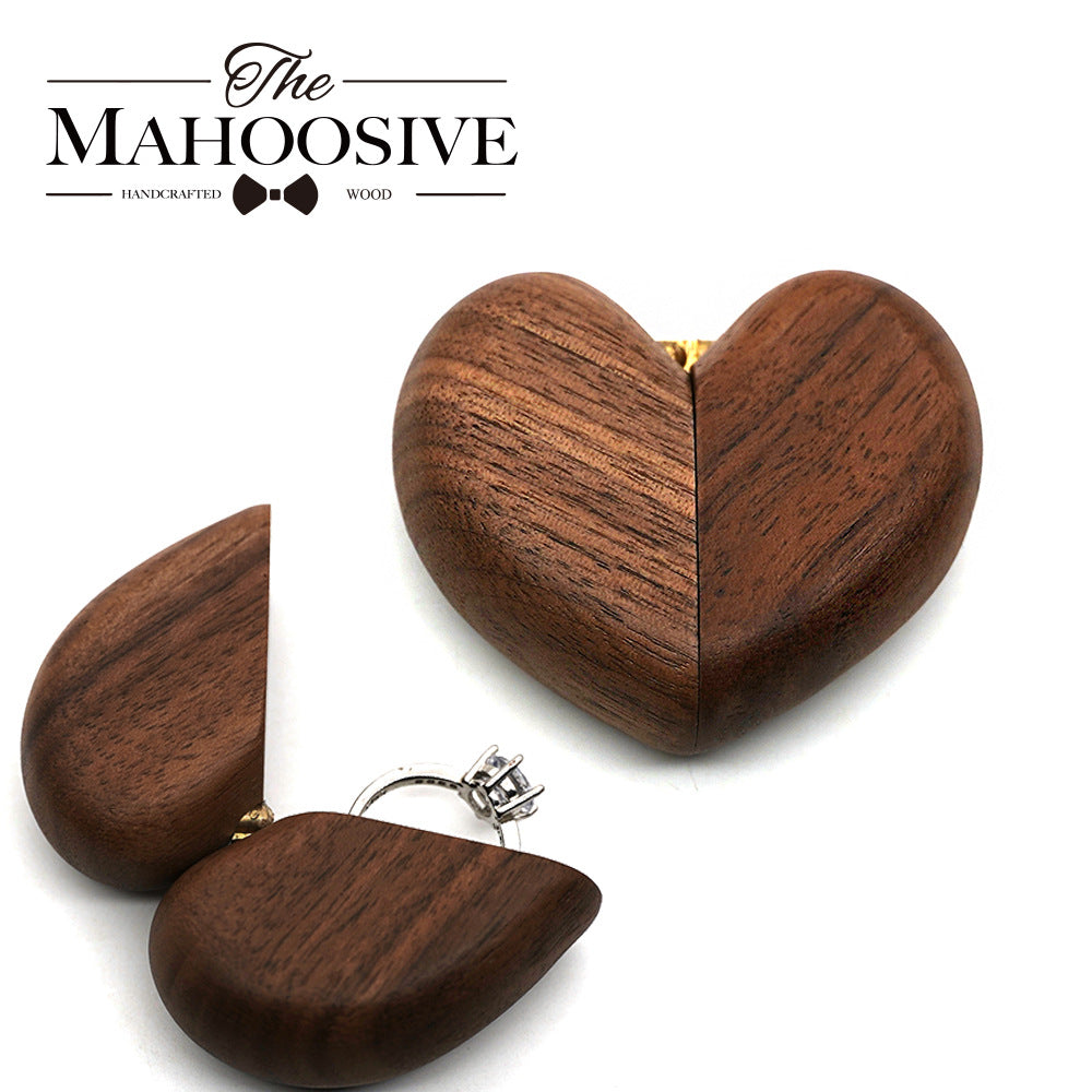 Heart-Shaped Black Walnut Ring Box | Custom Engraving