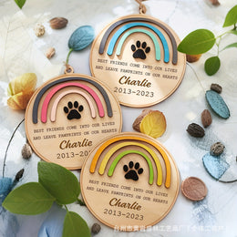 Wooden Paw Print Pet Memorial Ornament | Rainbow Bridge Keepsake