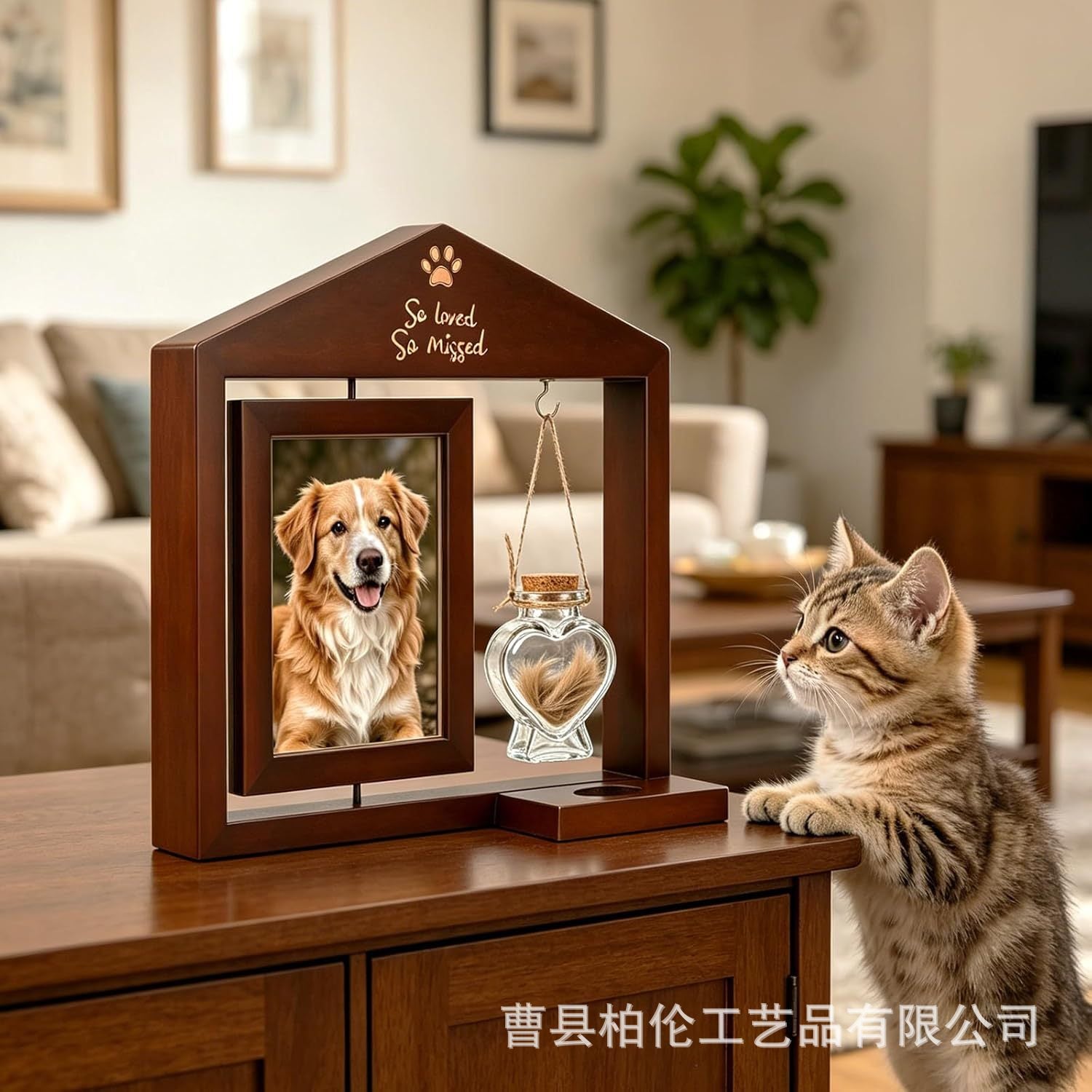 木质旋转纪念相框狗猫宠物相框木制双面相框爱心挂牌可写字摆件