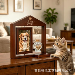 木质旋转纪念相框狗猫宠物相框木制双面相框爱心挂牌可写字摆件