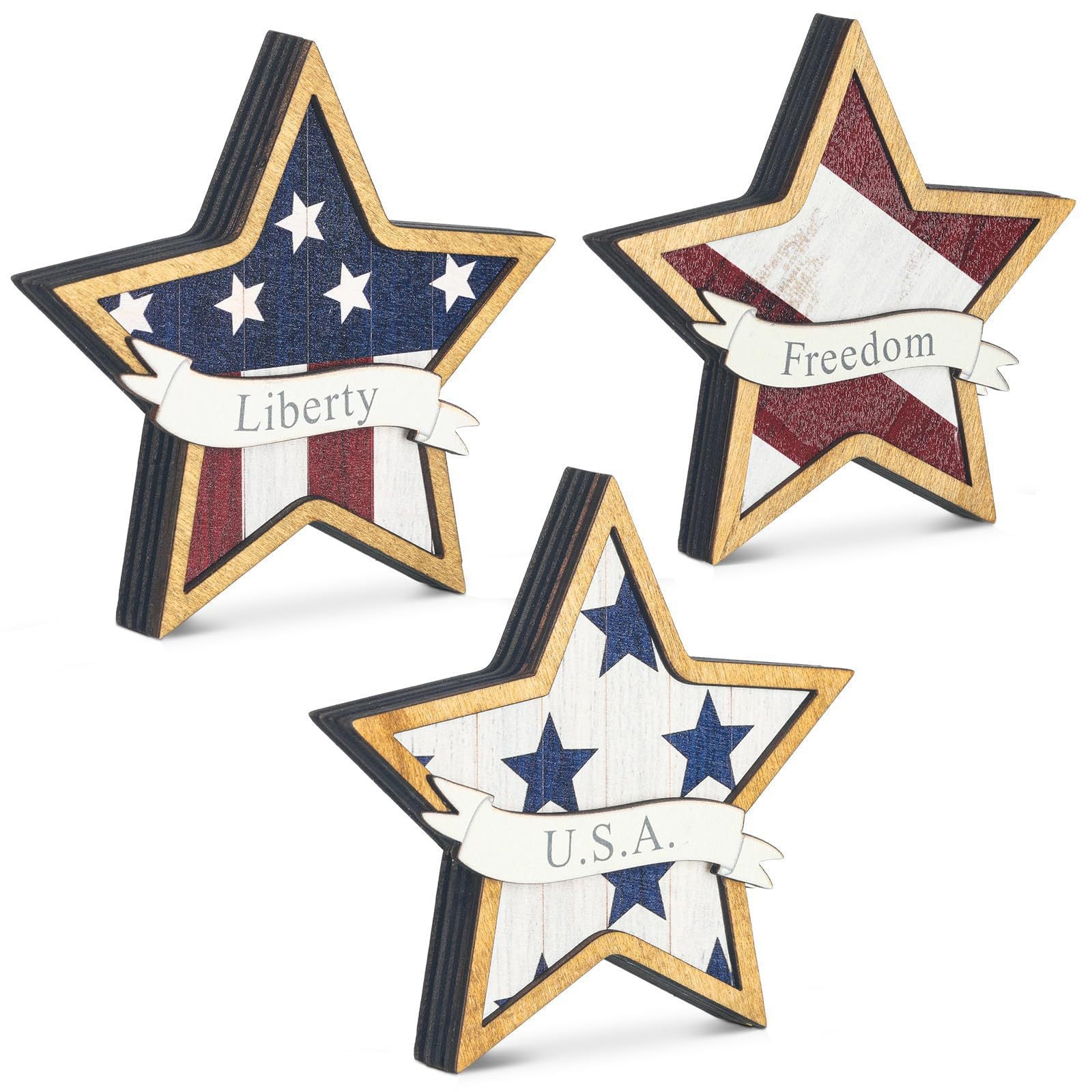 Patriotic Wooden Star Tabletop Decor | Holiday Display