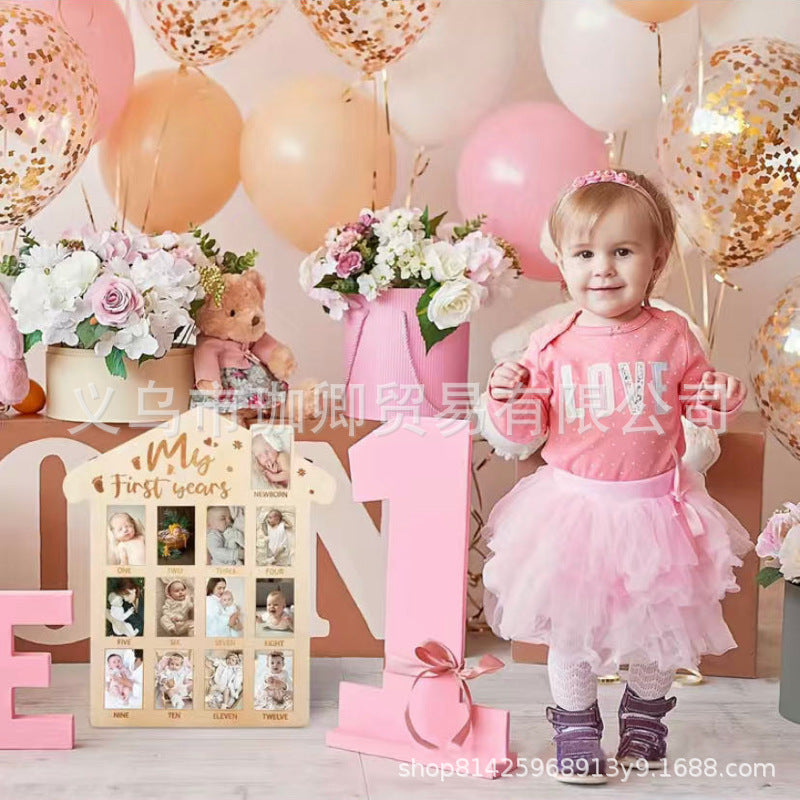 Wooden Baby Milestone Photo Frame for First-Year Memories