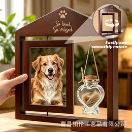 木质旋转纪念相框狗猫宠物相框木制双面相框爱心挂牌可写字摆件