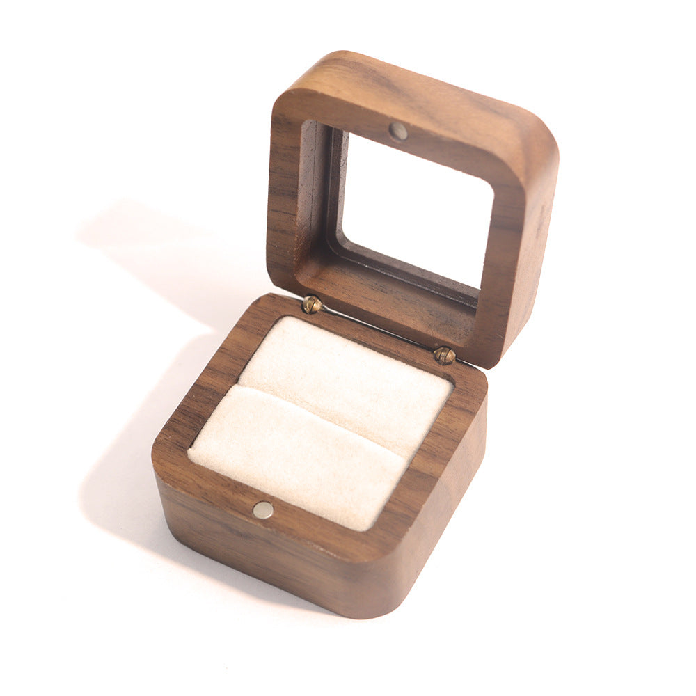 Black Walnut Ring Box with Clear Window | Single or Double Slot