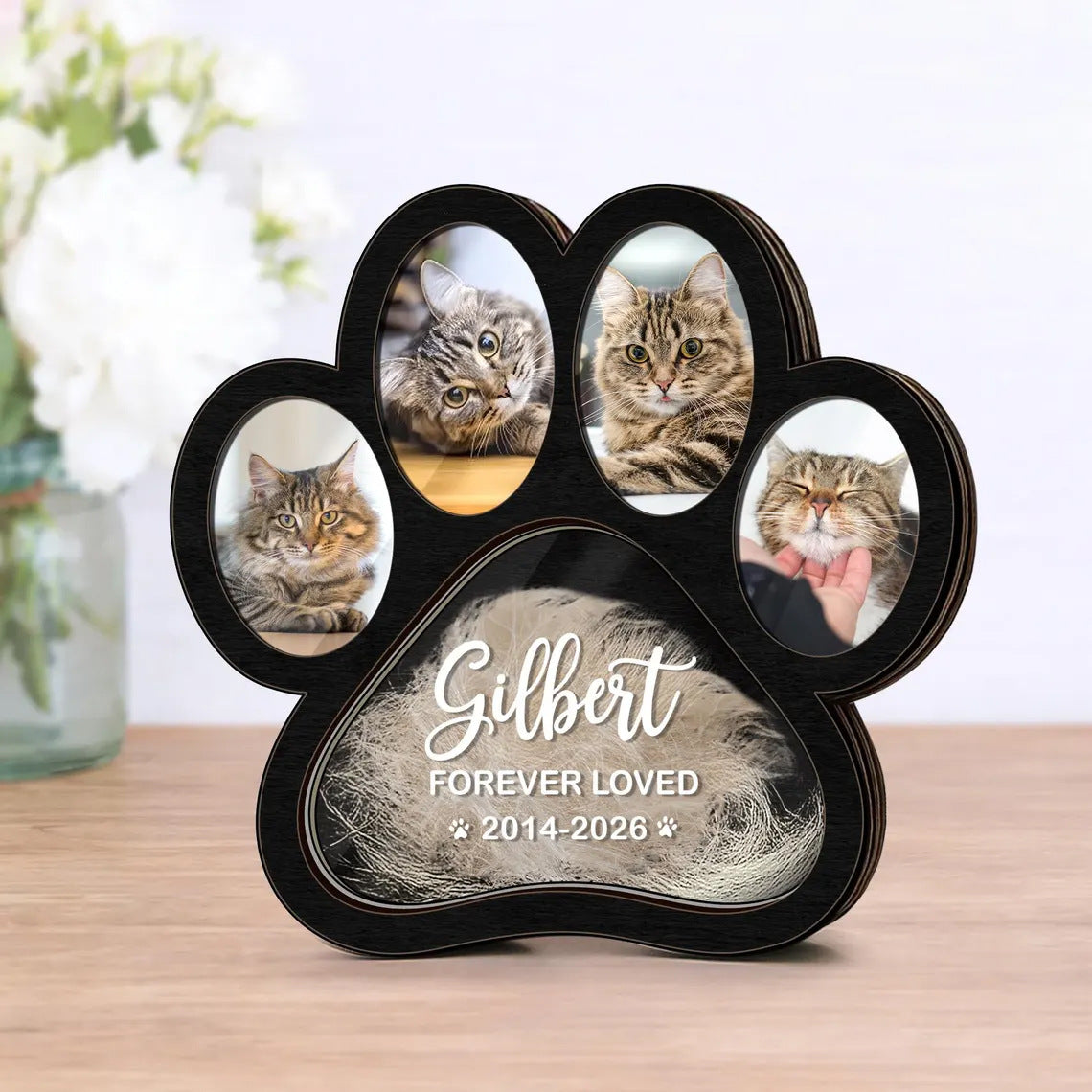 Wooden Pet Memorial Frame with Paw Print Design