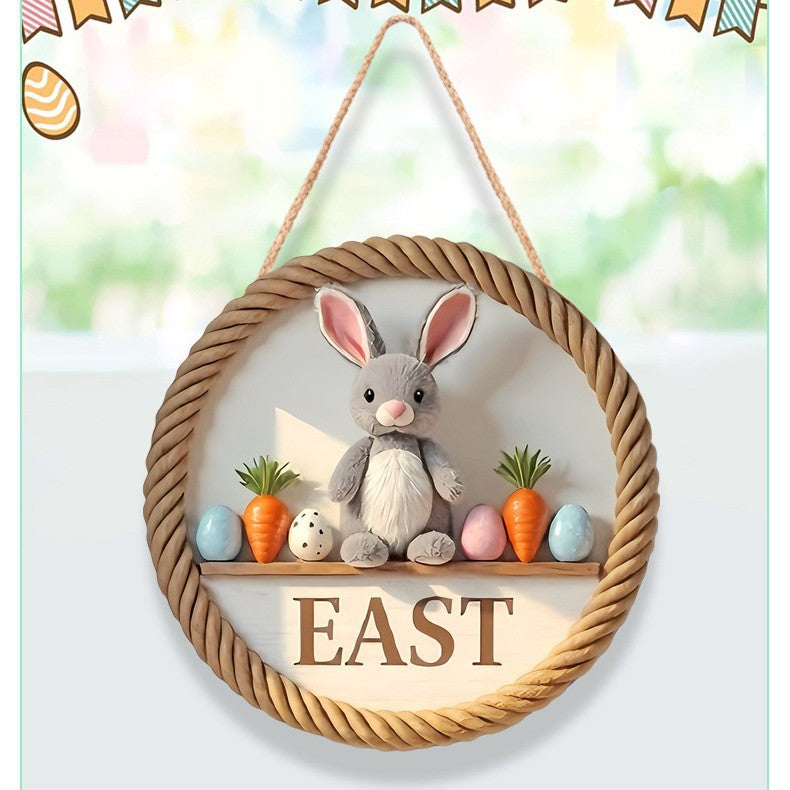 Easter Wooden Round Door Sign | Bunny & Egg Holiday Decor