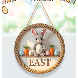 Easter Wooden Round Door Sign | Bunny & Egg Holiday Decor