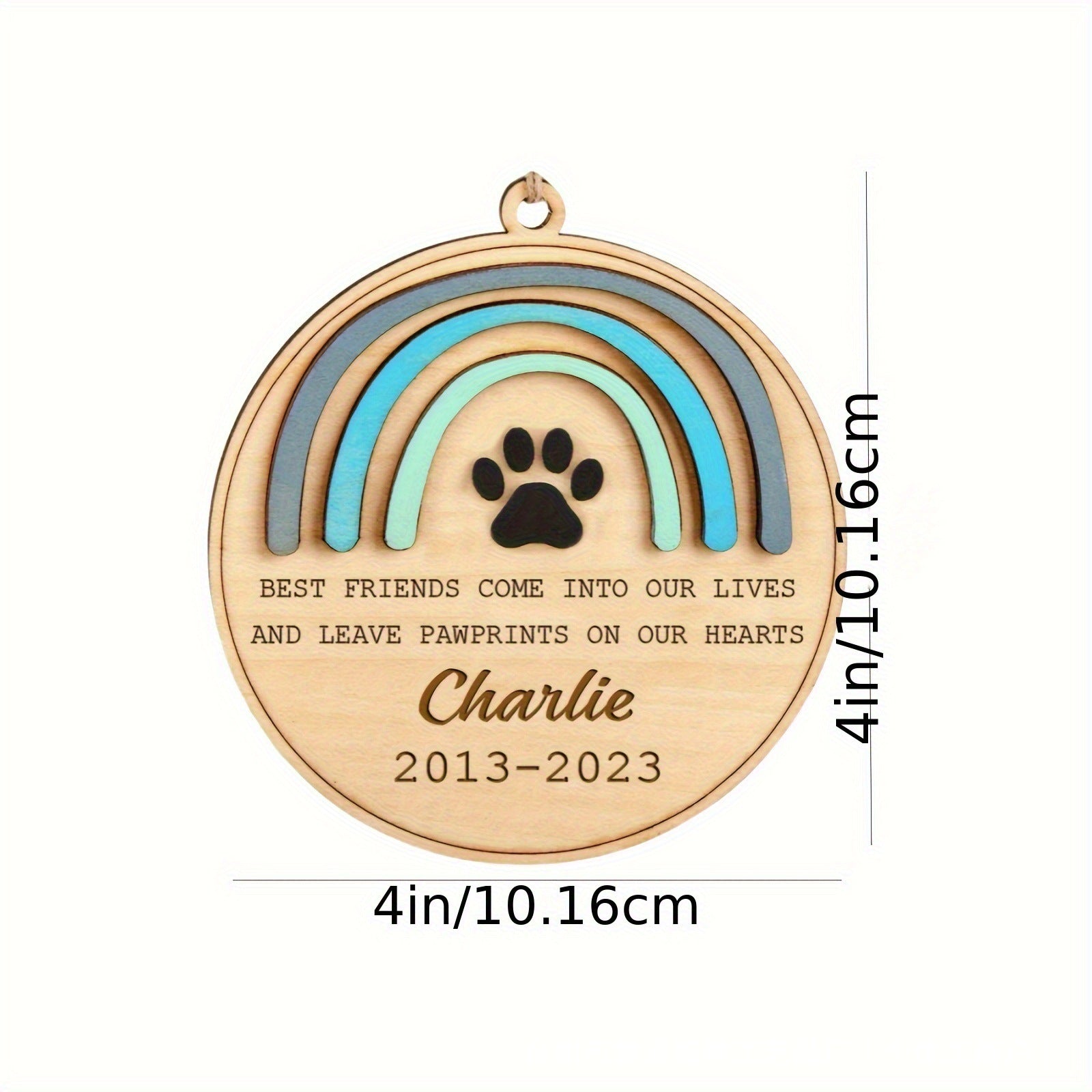 Wooden Paw Print Pet Memorial Ornament | Rainbow Bridge Keepsake