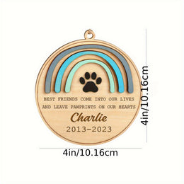 Wooden Paw Print Pet Memorial Ornament | Rainbow Bridge Keepsake
