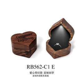 Black Walnut Heart Ring Box with LED Light | Custom Engraving
