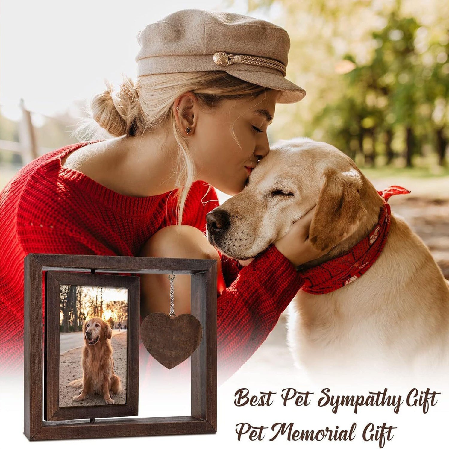 4x6 Double-Sided Rotating Wooden Pet Memorial Photo Frame