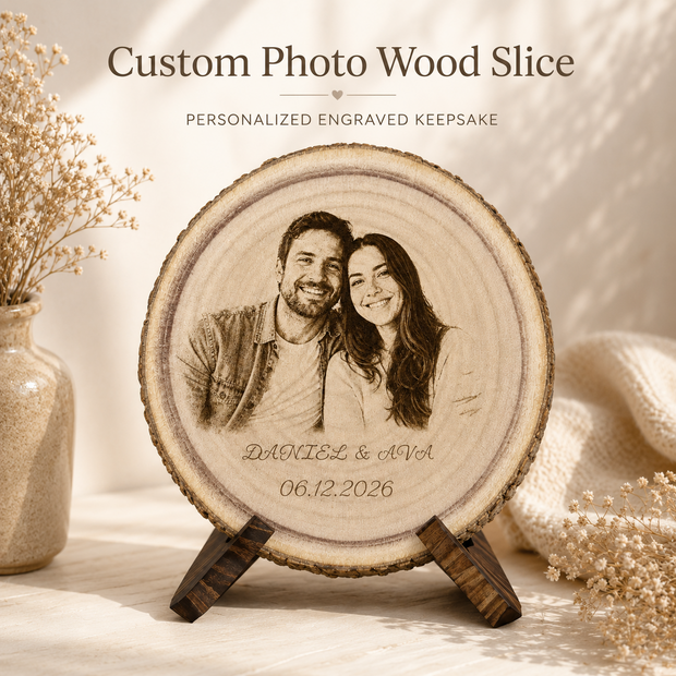 Custom Photo Wood Slice Engraved Keepsake
