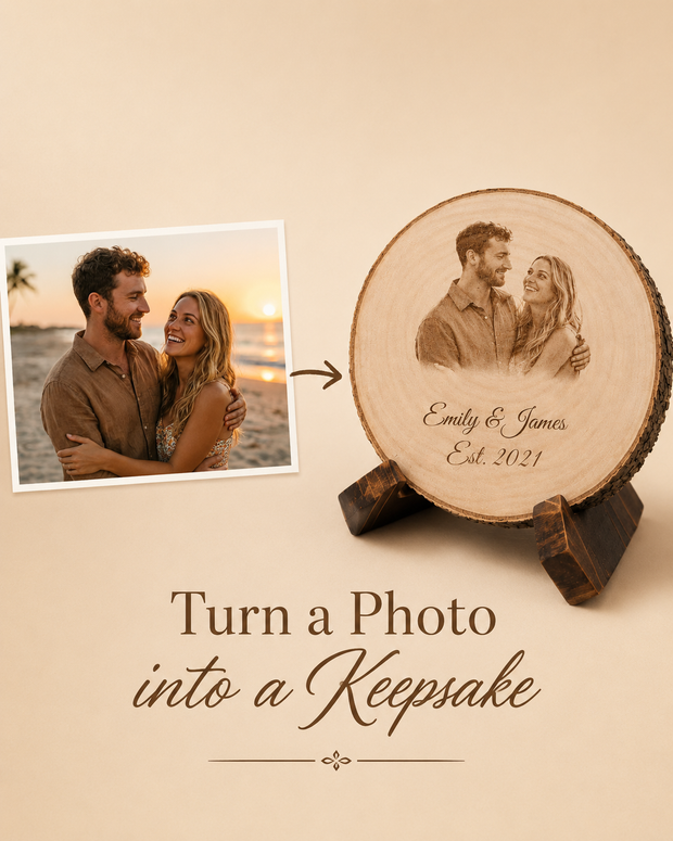 Personalized Photo Wood Slice, Custom Couple Portrait Engraving, Anniversary Gift