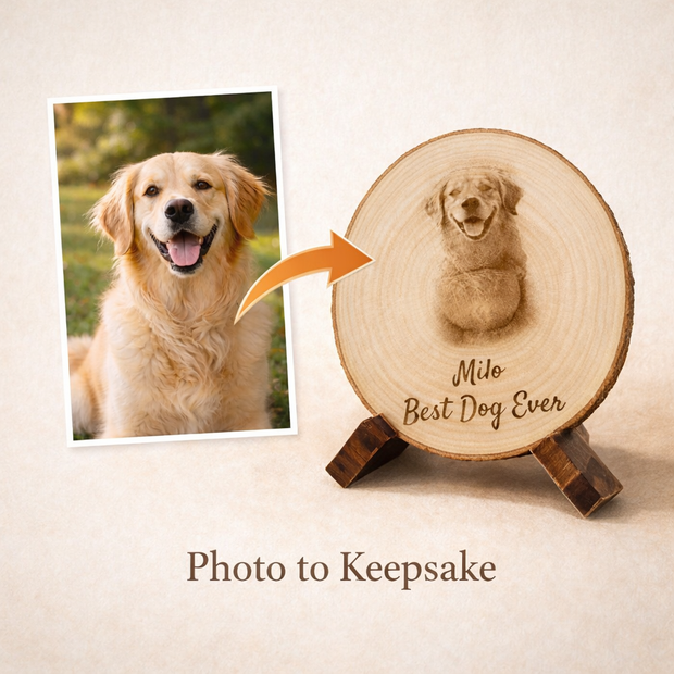 Personalized Pet Photo Wood Slice, Custom Dog or Cat Portrait Gift