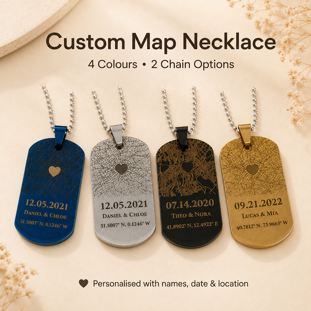 Custom Map Necklace | Personalized Coordinates Pendant